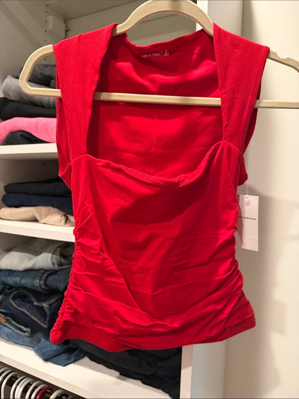 Abercrombie & Fitch Red Ruched Sleeveless Tank